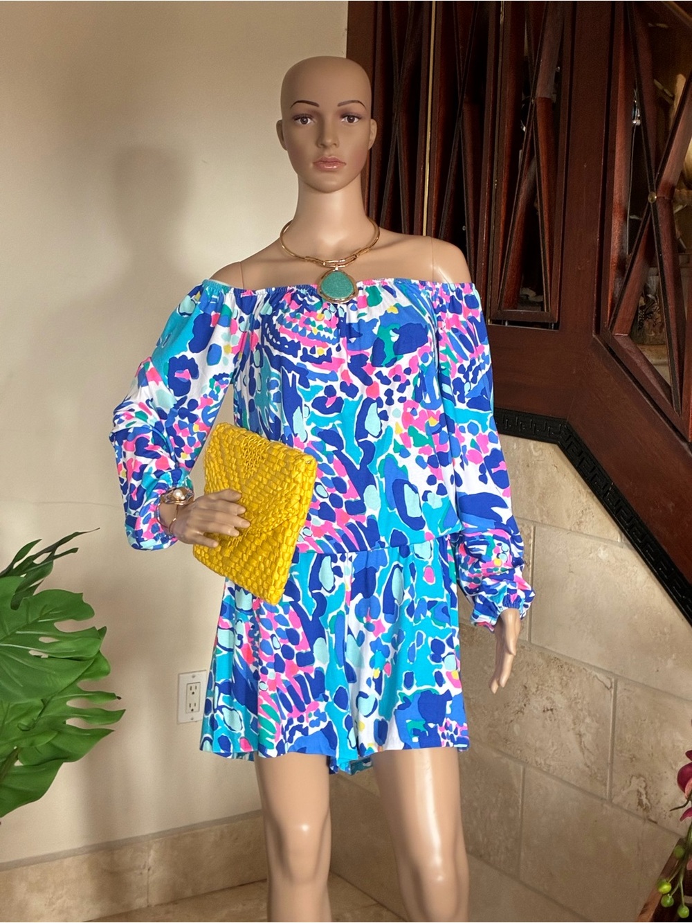 Lilly Pulitzer Lana Off-The-Shoulder Long Sleeve Romper - Size L - Picture 5 of 10